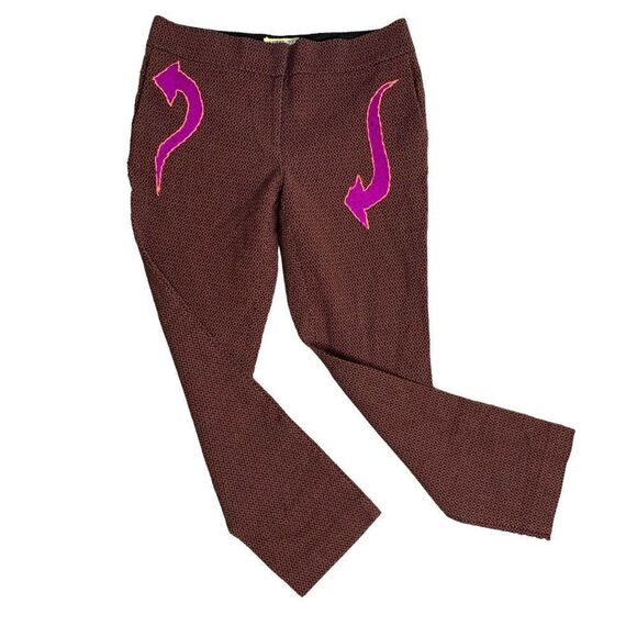 Hand Embroidered M Black Purple Diamond Cropped Pencil Rockabilly Upcycled - Picture 1 of 6